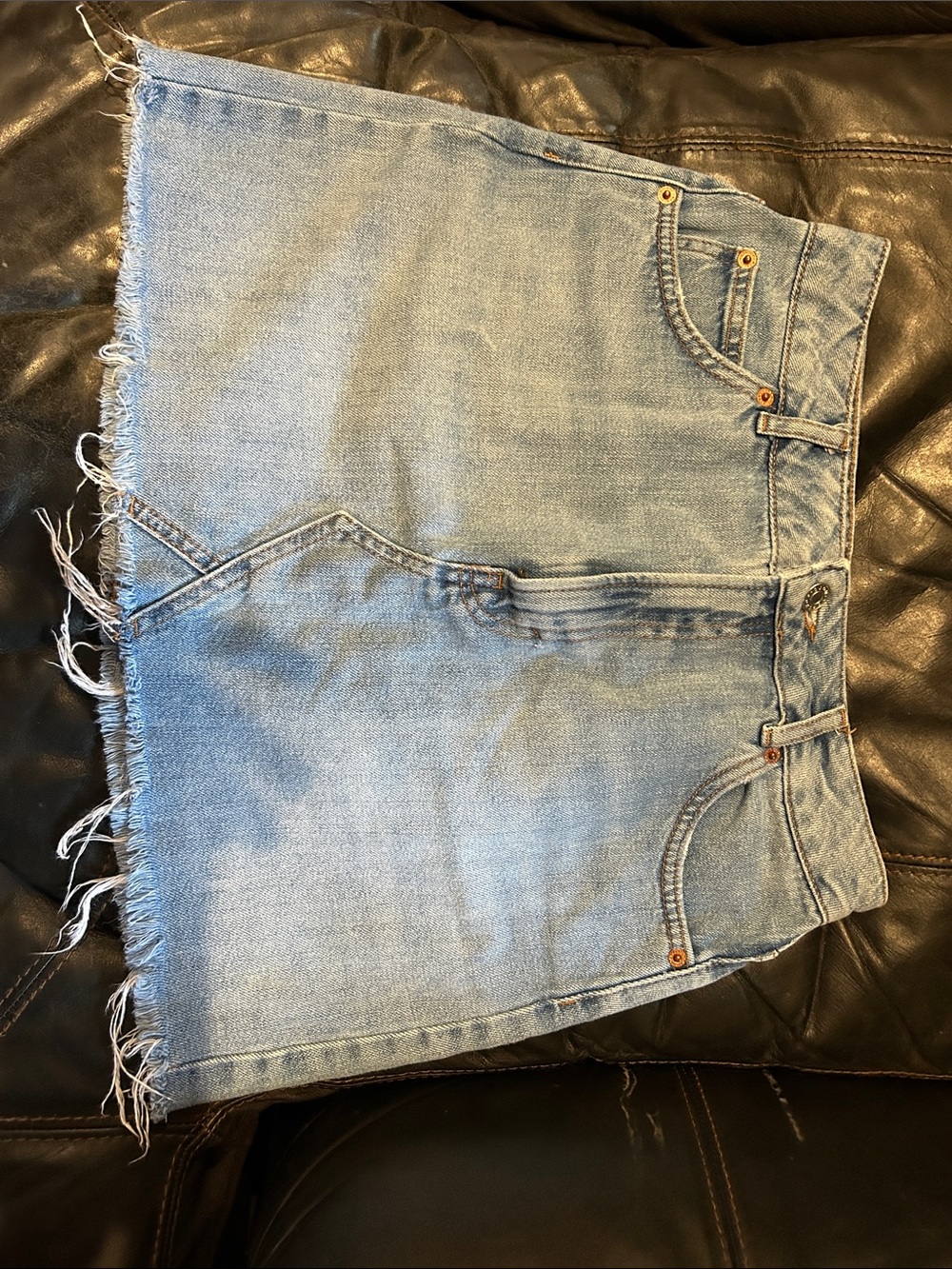 Light Blue Denim Mini Skirt - Casual Raw Hem